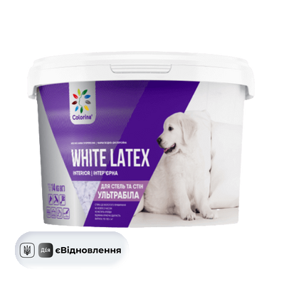 Фарба для стель/стін ультрабіла WHITE LATEX ТМ "COLORINA" ( 1,4кг) 1726111 фото